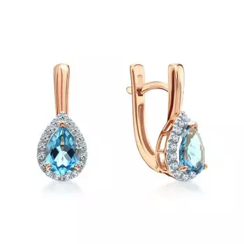 Золотые серьги с бриллиантами природными и топазами природными