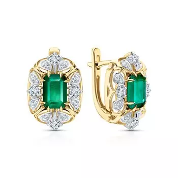 Золотые серьги с бриллиантами природными и изумрудами природными