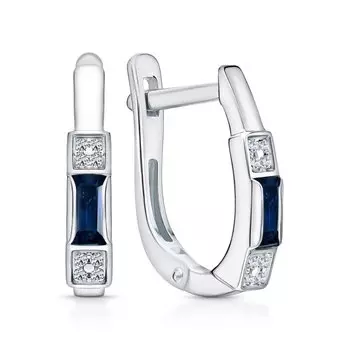 Золотые серьги с бриллиантами природными и сапфирами выращенными