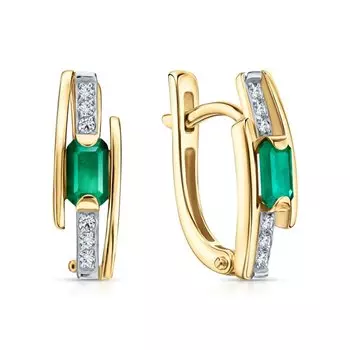 Золотые серьги с бриллиантами природными и изумрудами природными