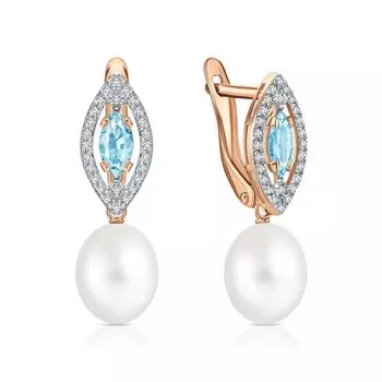 Золотые серьги с бриллиантами природными и жемчугом