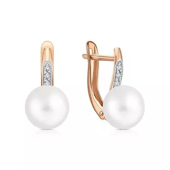 Золотые серьги с бриллиантами природными и жемчугом