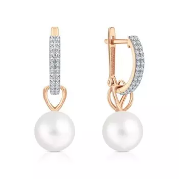 Золотые серьги с бриллиантами природными и жемчугом