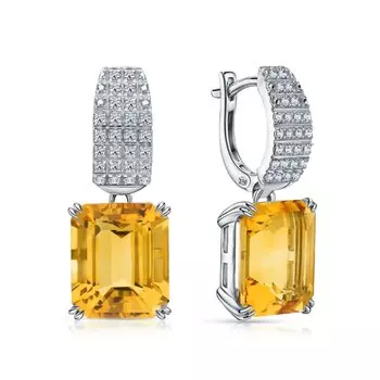 Золотые серьги с бриллиантами природными и цитринами природными
