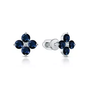 Золотые серьги с бриллиантами природными и сапфирами природными