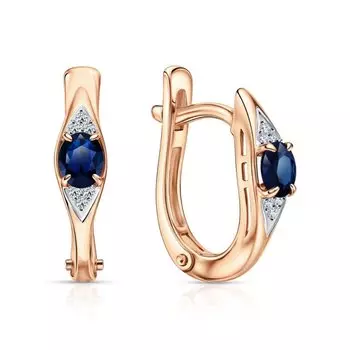 Золотые серьги с бриллиантами природными и сапфирами природными