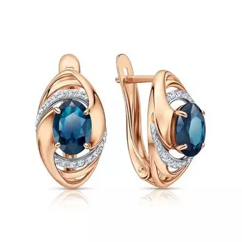 Золотые серьги с бриллиантами природными и топазами природными