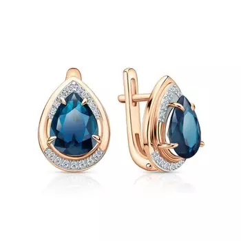 Золотые серьги с бриллиантами природными и топазами природными