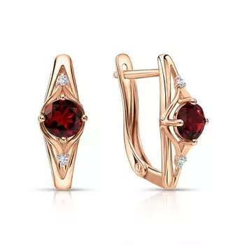 Золотые серьги с бриллиантами природными и гранатами природными