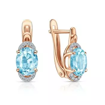 Золотые серьги с бриллиантами природными и топазами природными