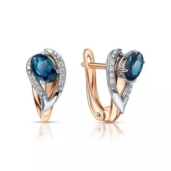 Золотые серьги с бриллиантами природными и топазами природными