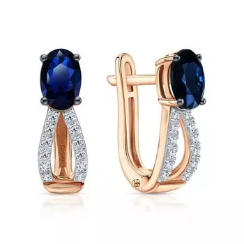 Золотые серьги с бриллиантами природными и сапфирами природными