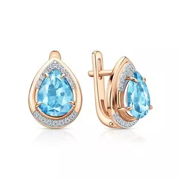 Золотые серьги с бриллиантами природными и топазами природными