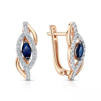 Золотые серьги с бриллиантами природными и сапфирами природными