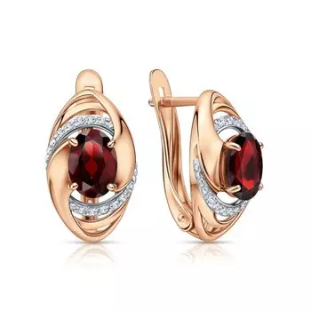 Золотые серьги с бриллиантами природными и гранатами природными