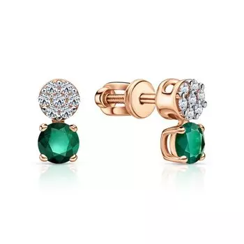 Золотые серьги с бриллиантами природными и изумрудами природными