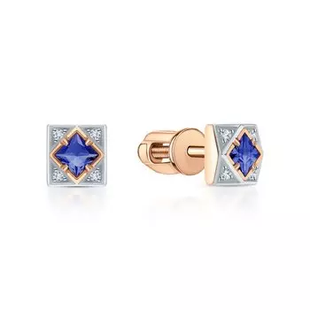 Золотые серьги с бриллиантами природными и сапфирами природными