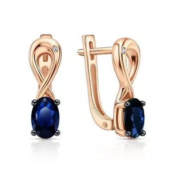 Золотые серьги с бриллиантами природными и сапфирами природными