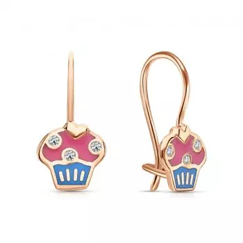 Золотые серьги с бриллиантами природными и эмалью