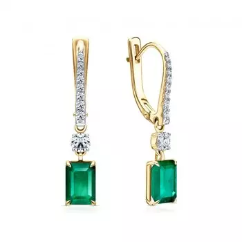 Золотые серьги с бриллиантами природными, изумрудами природными и сапфирами природными