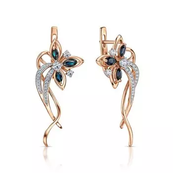 Золотые серьги с бриллиантами природными, топазами природными и сапфирами природными