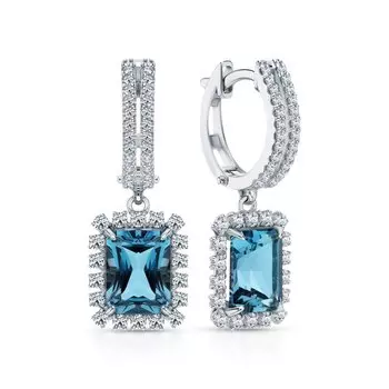 Золотые серьги с бриллиантами природными, топазами природными и сапфирами природными