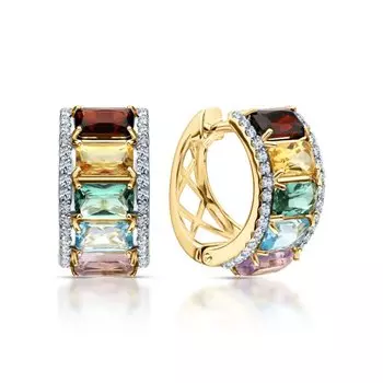 Золотые серьги с цитринами, гранатами, топазами, кварцами, аметистами и бриллиантами