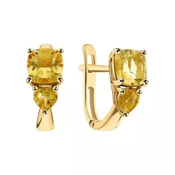 Золотые серьги с цитринами природными
