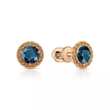 Золотые серьги с цитринами природными и топазами природными