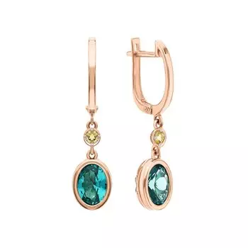 Золотые серьги с цитринами природными и наноситалами турмалин параиба