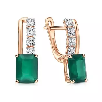 Золотые серьги с фианитами и агатами природными