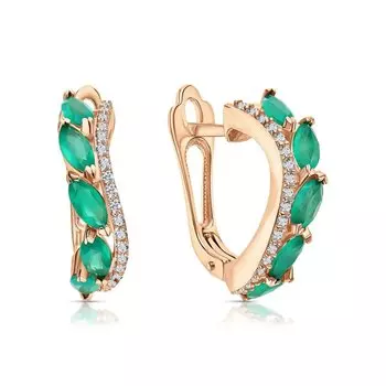 Золотые серьги с фианитами и агатами природными