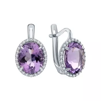 Золотые серьги с фианитами и аметистами природными