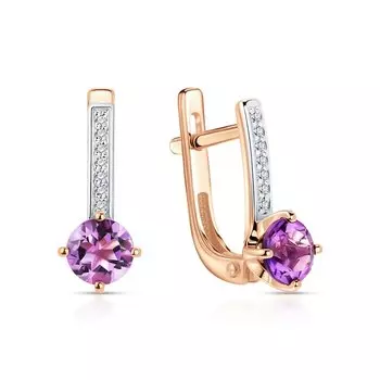 Золотые серьги с фианитами и аметистами природными