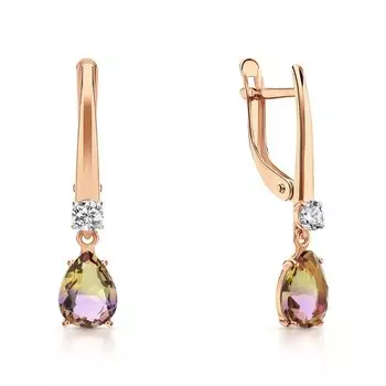 Золотые серьги с фианитами и аметринами