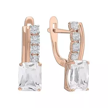 Золотые серьги с фианитами и горным хрусталем природным