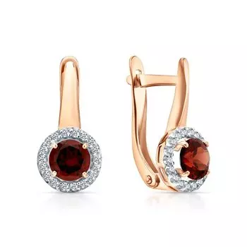 Золотые серьги с фианитами и гранатами природными