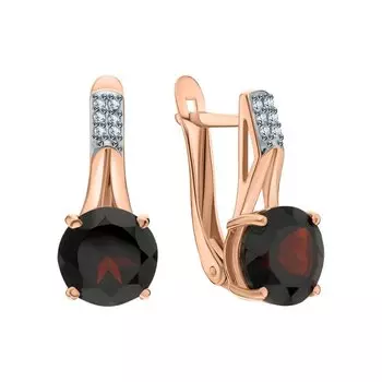 Золотые серьги с фианитами и гранатами природными