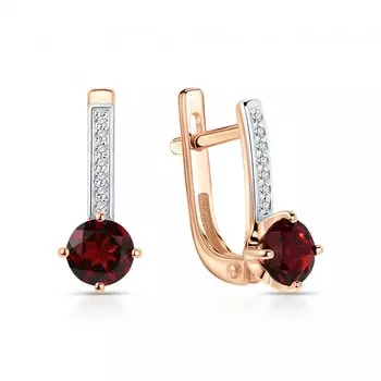 Золотые серьги с фианитами и гранатами природными