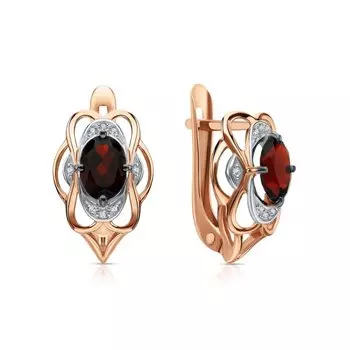 Золотые серьги с фианитами и гранатами природными