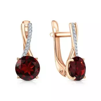 Золотые серьги с фианитами и гранатами природными