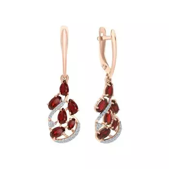 Золотые серьги с фианитами и гранатами природными