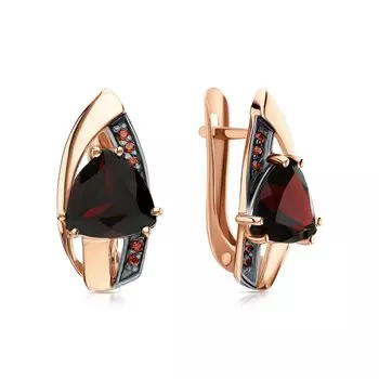 Золотые серьги с фианитами и гранатами природными