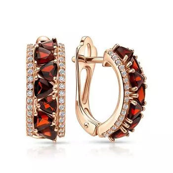 Золотые серьги с фианитами и гранатами природными