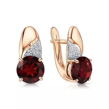 Золотые серьги с фианитами и гранатами природными