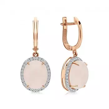 Золотые серьги с фианитами и кварцами розовыми природными