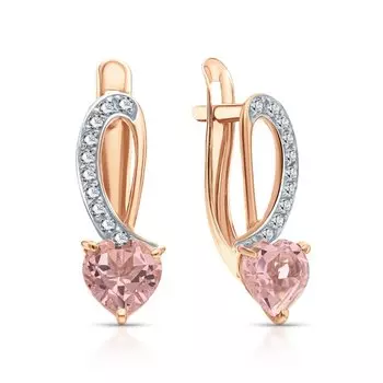 Золотые серьги с фианитами и наноситал морганитами