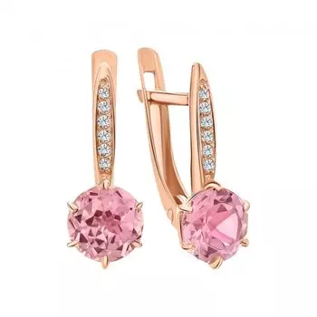 Золотые серьги с фианитами и наноситалами морганит
