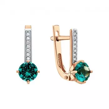 Золотые серьги с фианитами и наноситаллом турмалин параиба