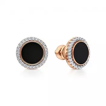 Золотые серьги с фианитами и ониксами